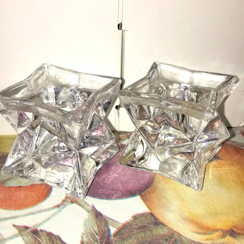 Cool Art Deco classy star shaped glass candlesticks can be used as paperweights